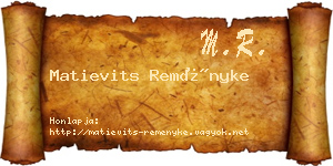 Matievits Reményke névjegykártya